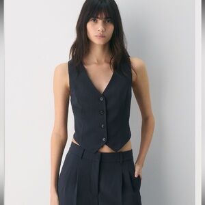 Wilfred Navy linen Tailored Button Vest